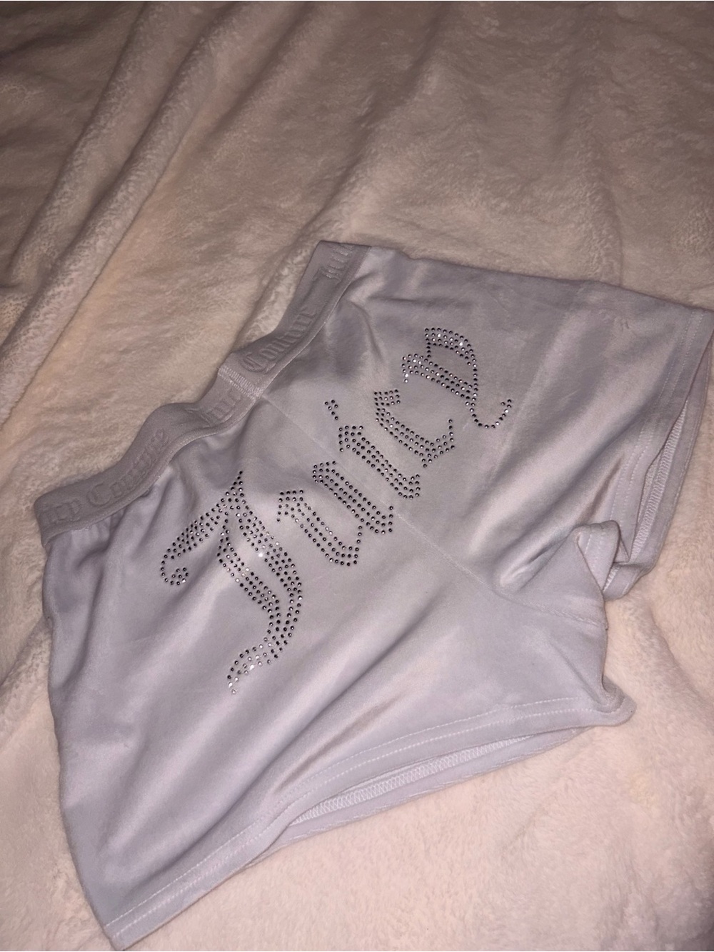 Juicy Couture White Rhinestone Logo Kids Shorts
